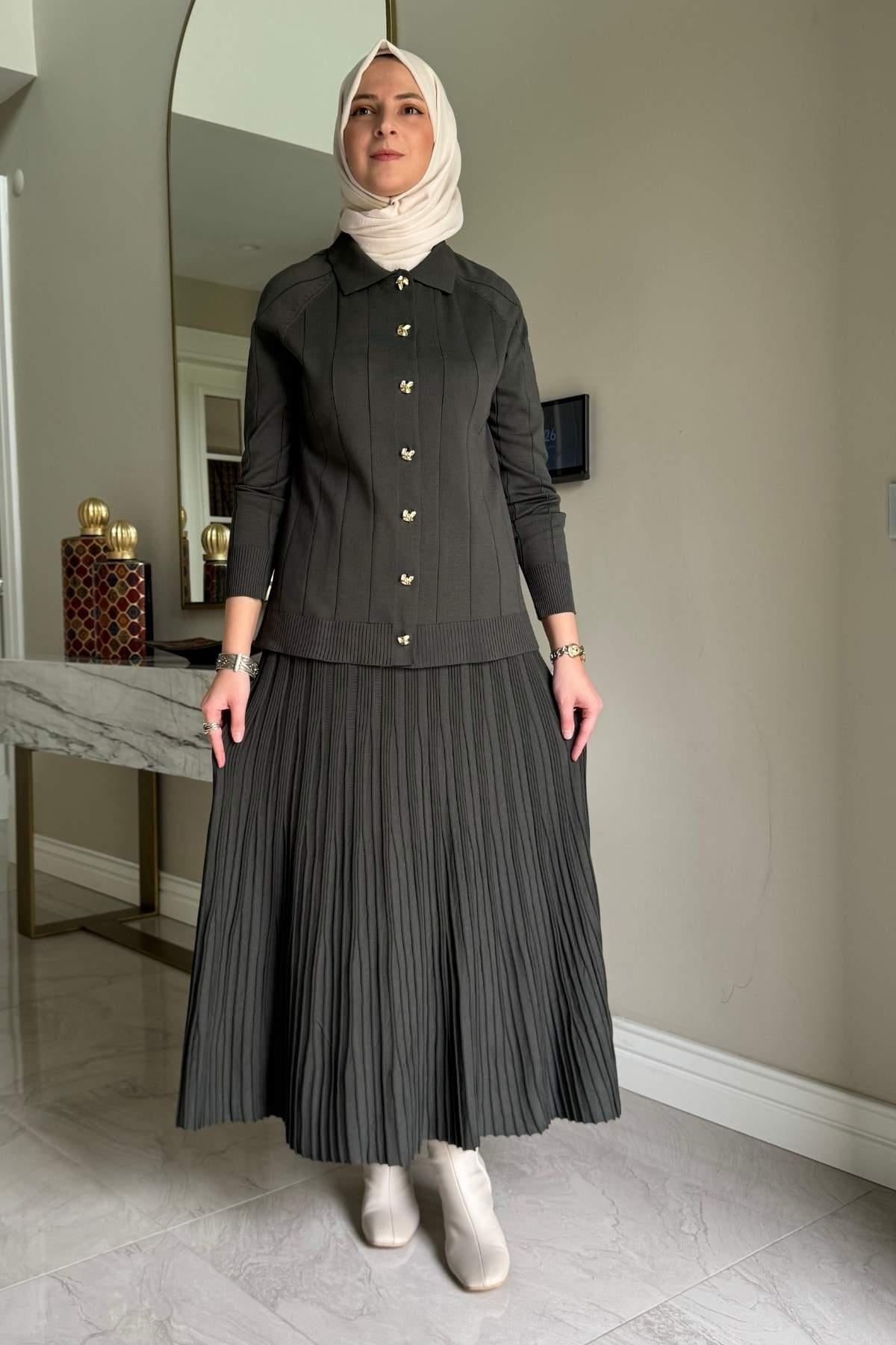 Melis Çelik Örme Triko Takım Sütlü Kahve | Rabia Şamlı | Tesettür Giyim, Elbise ve Kadın Giyim Modası