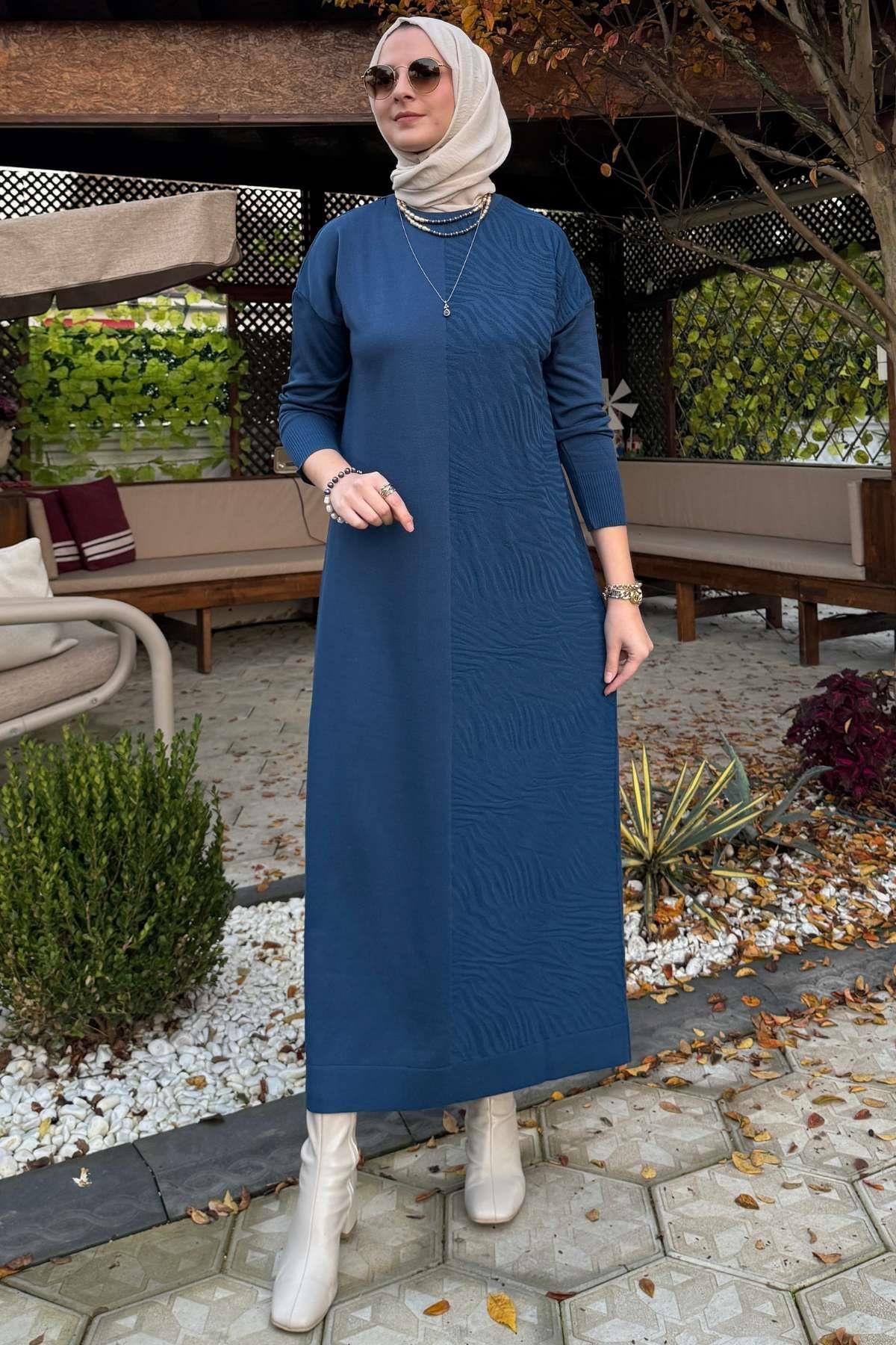 Zebra Desen Triko Elbise Sütlü Kahve | Rabia Şamlı | Tesettür Giyim, Elbise ve Kadın Giyim Modası