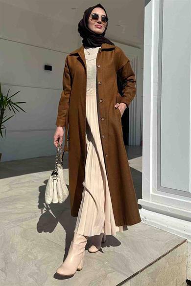 Asmin Kaşe Kap Taba | Rabia Şamlı | Tesettür Elbise ve Kadın Giyim Modası