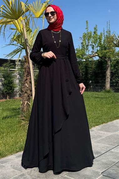 Güzide Yaprak Desenli Elbise Mavi | Rabia Şamlı | Tesettür Giyim, Elbise ve Kadın Giyim Modası