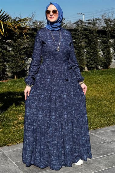 Güzide Yaprak Desenli Elbise Turuncu | Rabia Şamlı | Tesettür Giyim, Elbise ve Kadın Giyim Modası