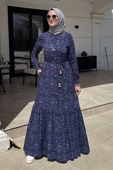 Süreyya Kot Efektli Gömlek Elbise Lacivert | Rabia Şamlı | Tesettür Giyim, Elbise ve Kadın Giyim Modası