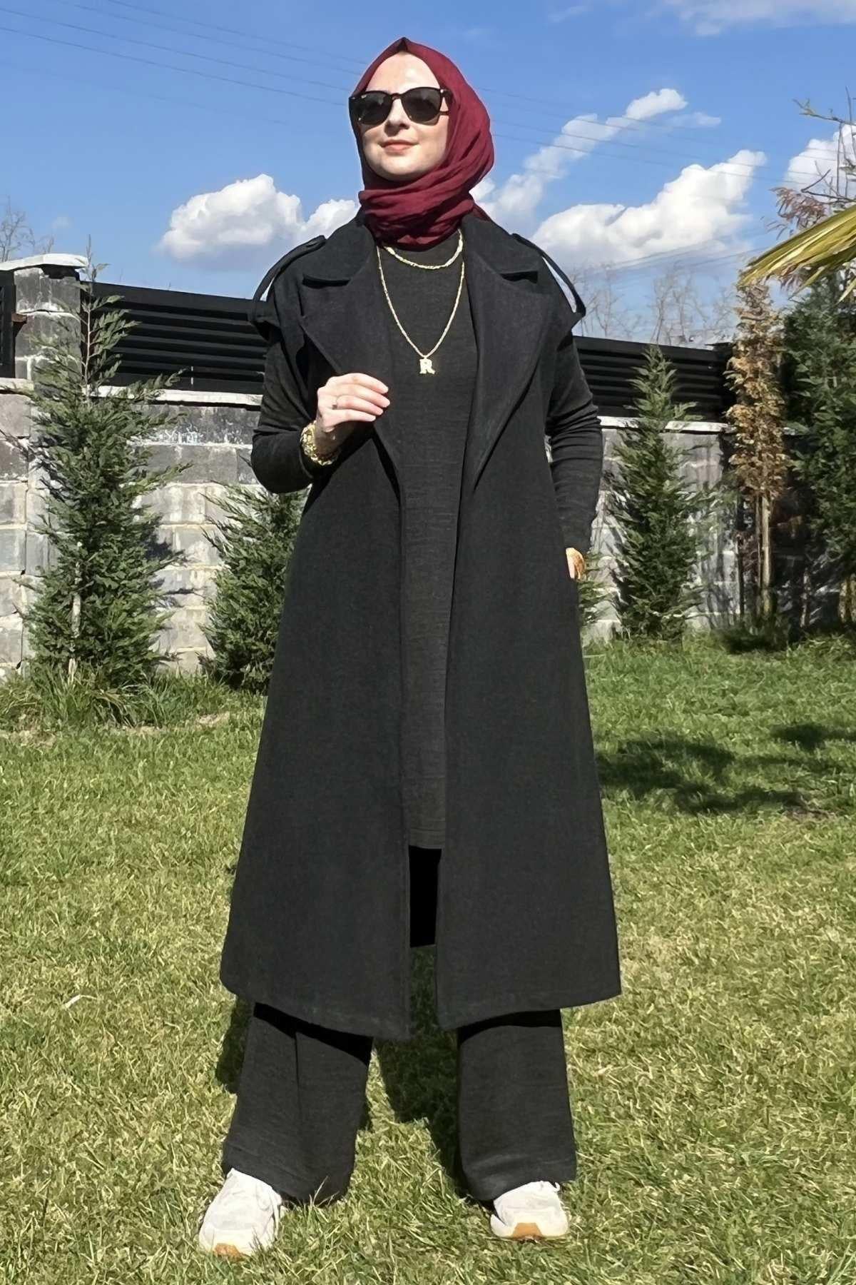 Apoletli Vizon Yelek | Rabia Şamlı | Tesettür Giyim, Elbise ve Kadın Giyim Modası