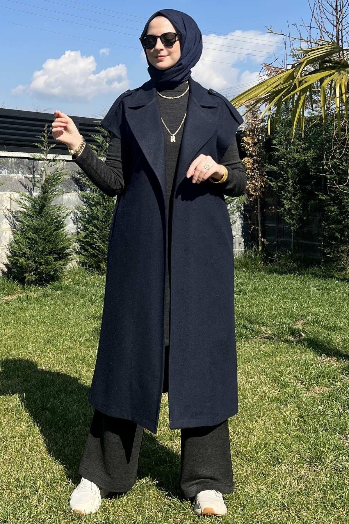 Apoletli Vizon Yelek | Rabia Şamlı | Tesettür Giyim, Elbise ve Kadın Giyim Modası