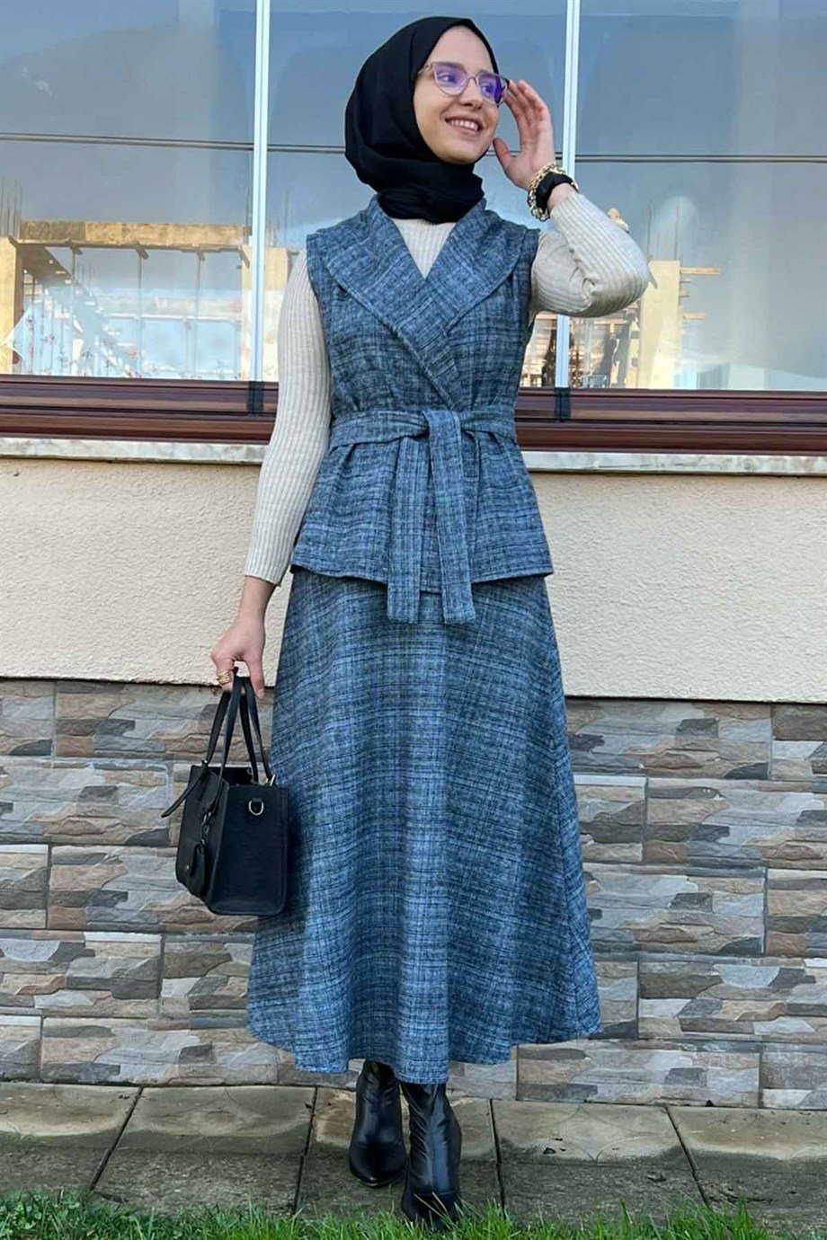 Azize Etek Yelek Takım Mavi - Rabia Şamlı | Tesettür Giyim, Elbise ve Kadın  Giyim Modası
