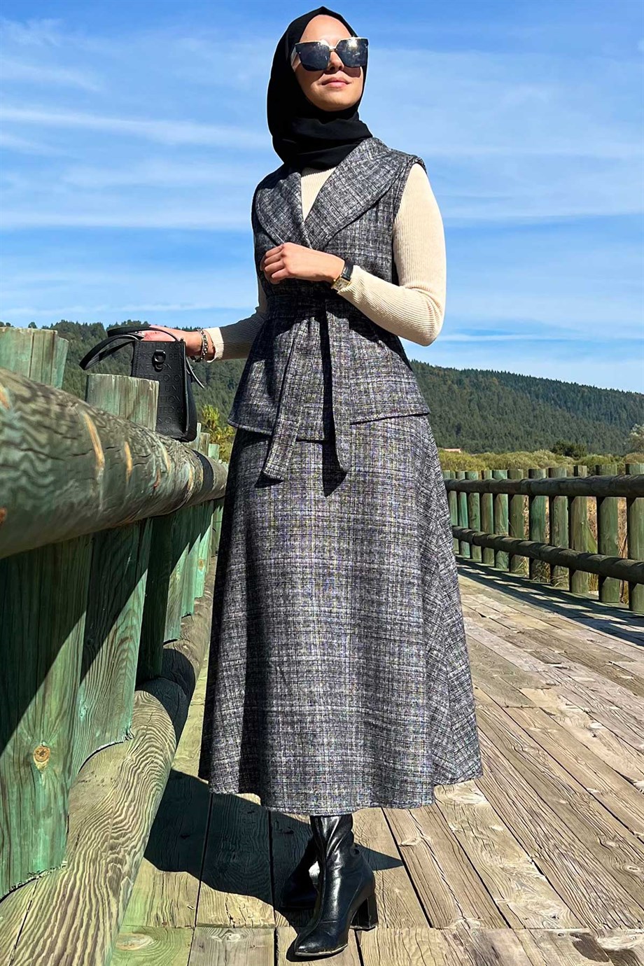 Azize Etek Yelek Takım Gri - Rabia Şamlı | Tesettür Elbise ve Kadın Giyim  Modası