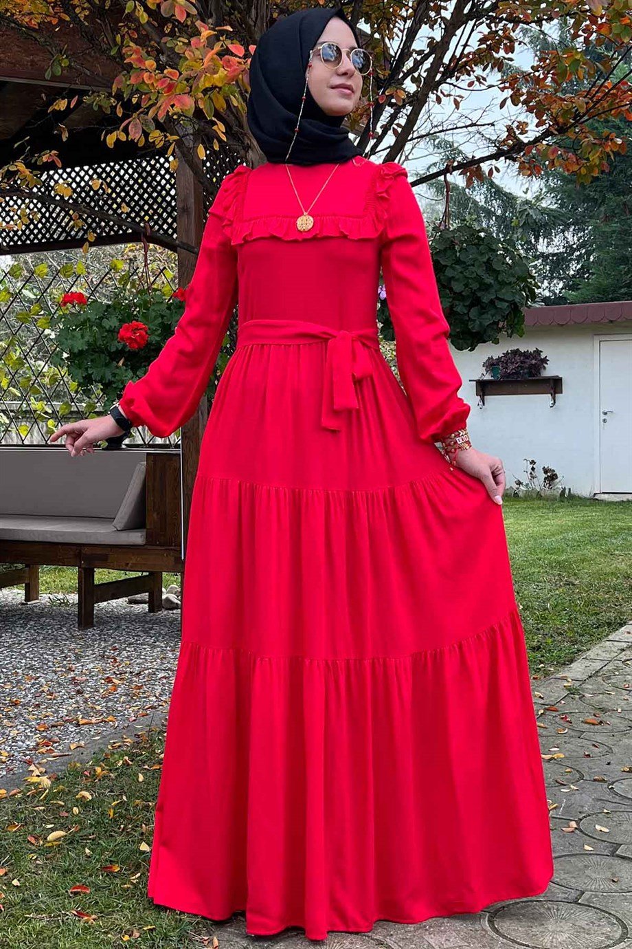 Bade Elbise Kırmızı | Rabia Şamlı | Tesettür Elbise ve Kadın Giyim Modası