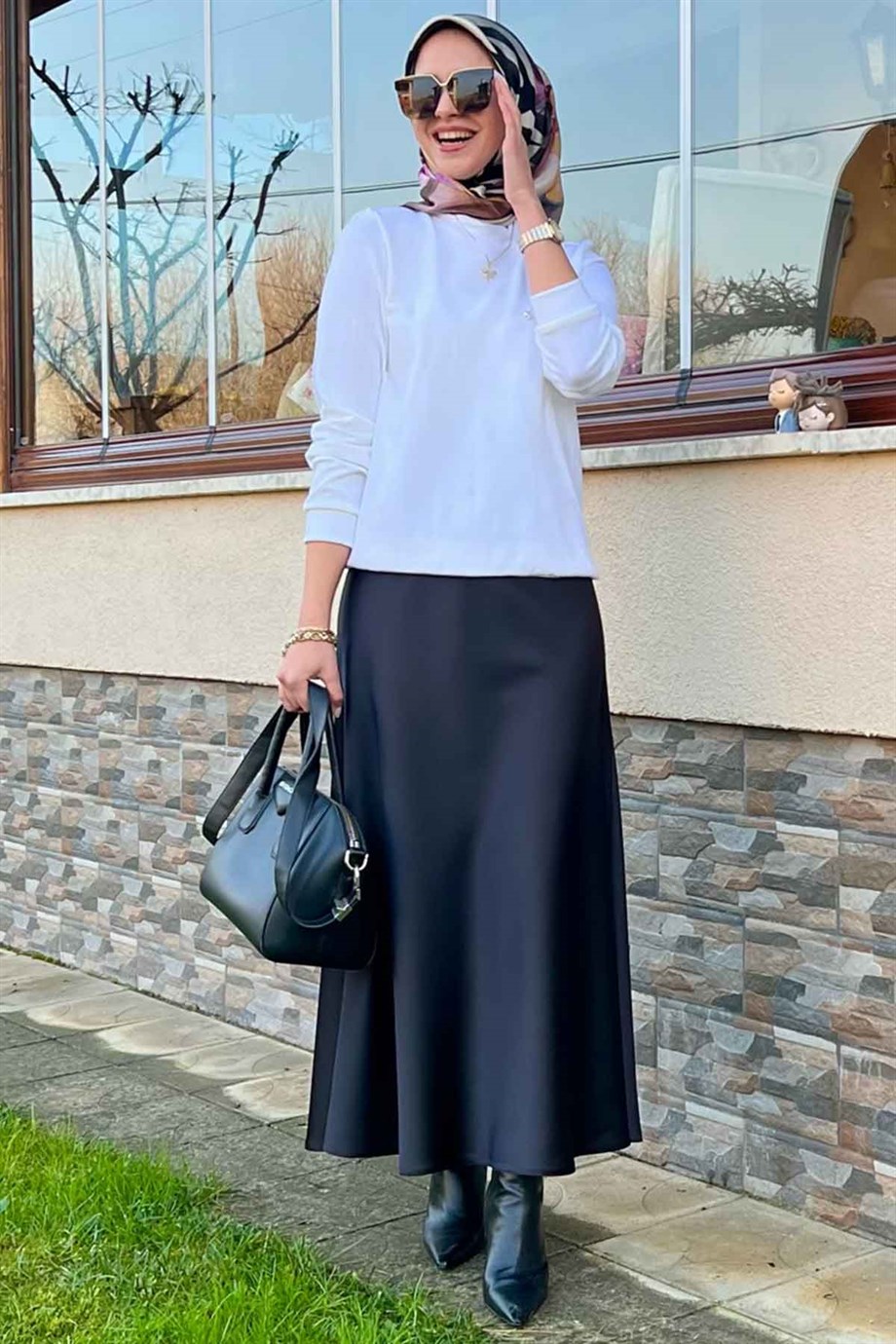 Beyaz Triko Saten Etek Takım | TAKIM