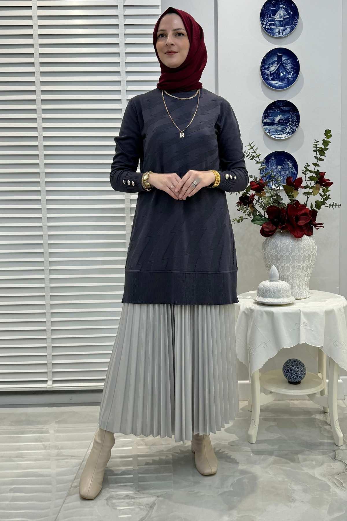 İzel Antrasit Triko Tunik | Rabia Şamlı | Tesettür Giyim, Elbise ve Kadın Giyim Modası