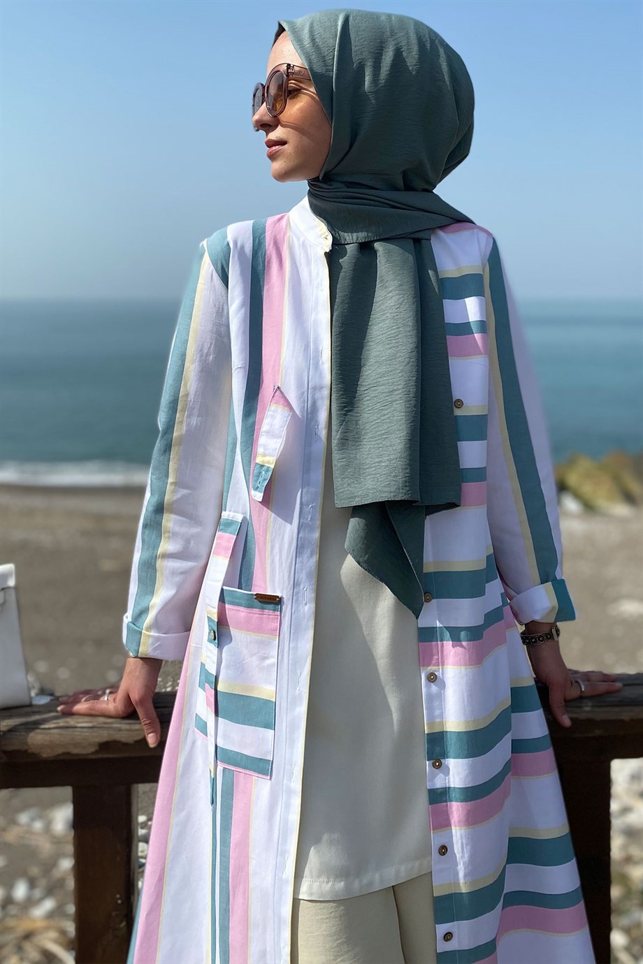 Çizgili Gökçe Kap | Rabia Şamlı | Tesettür Giyim, Elbise ve Kadın Giyim  Modası