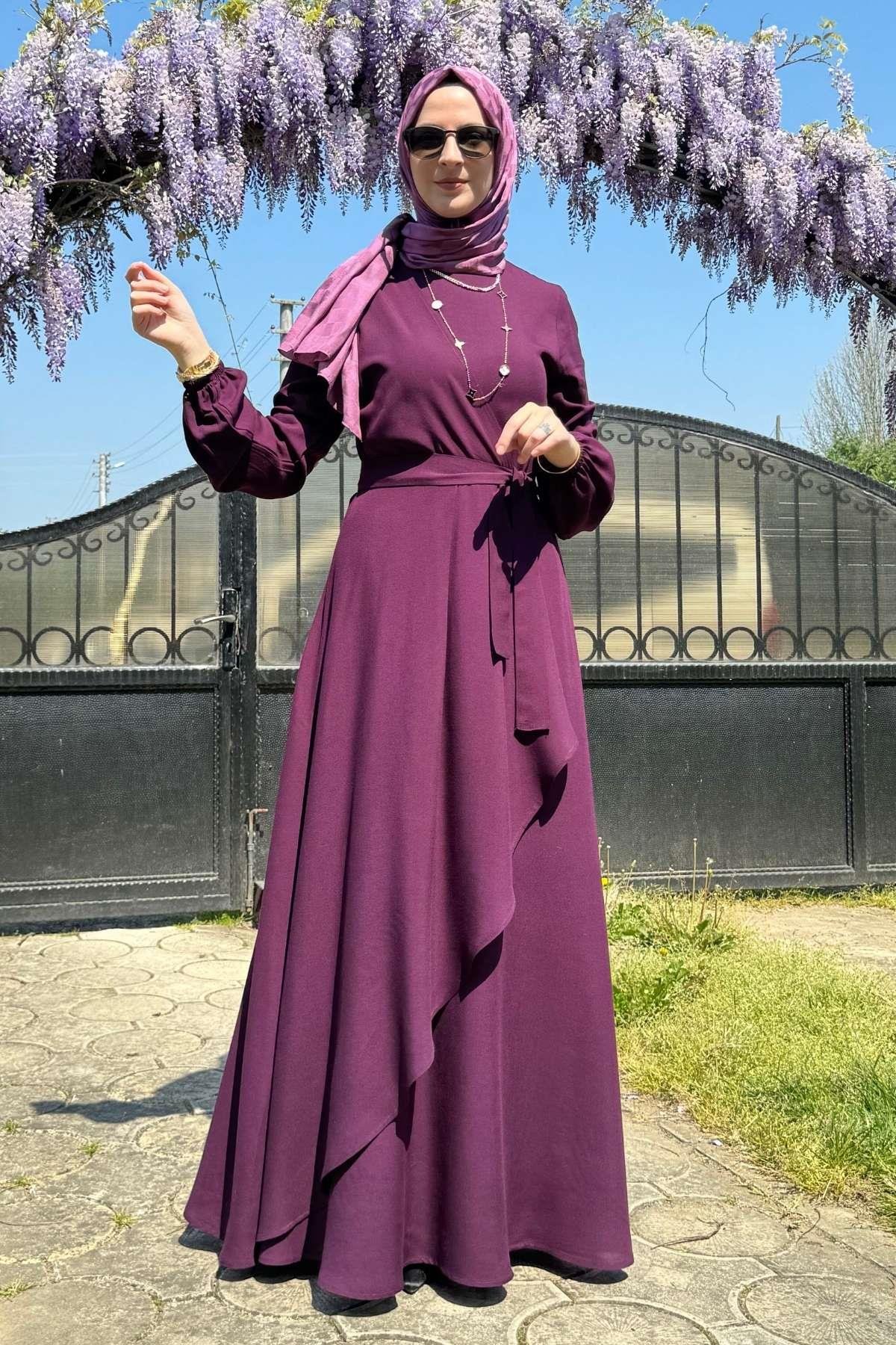 Güzide Yaprak Desenli Elbise Mavi | Rabia Şamlı | Tesettür Giyim, Elbise ve Kadın Giyim Modası
