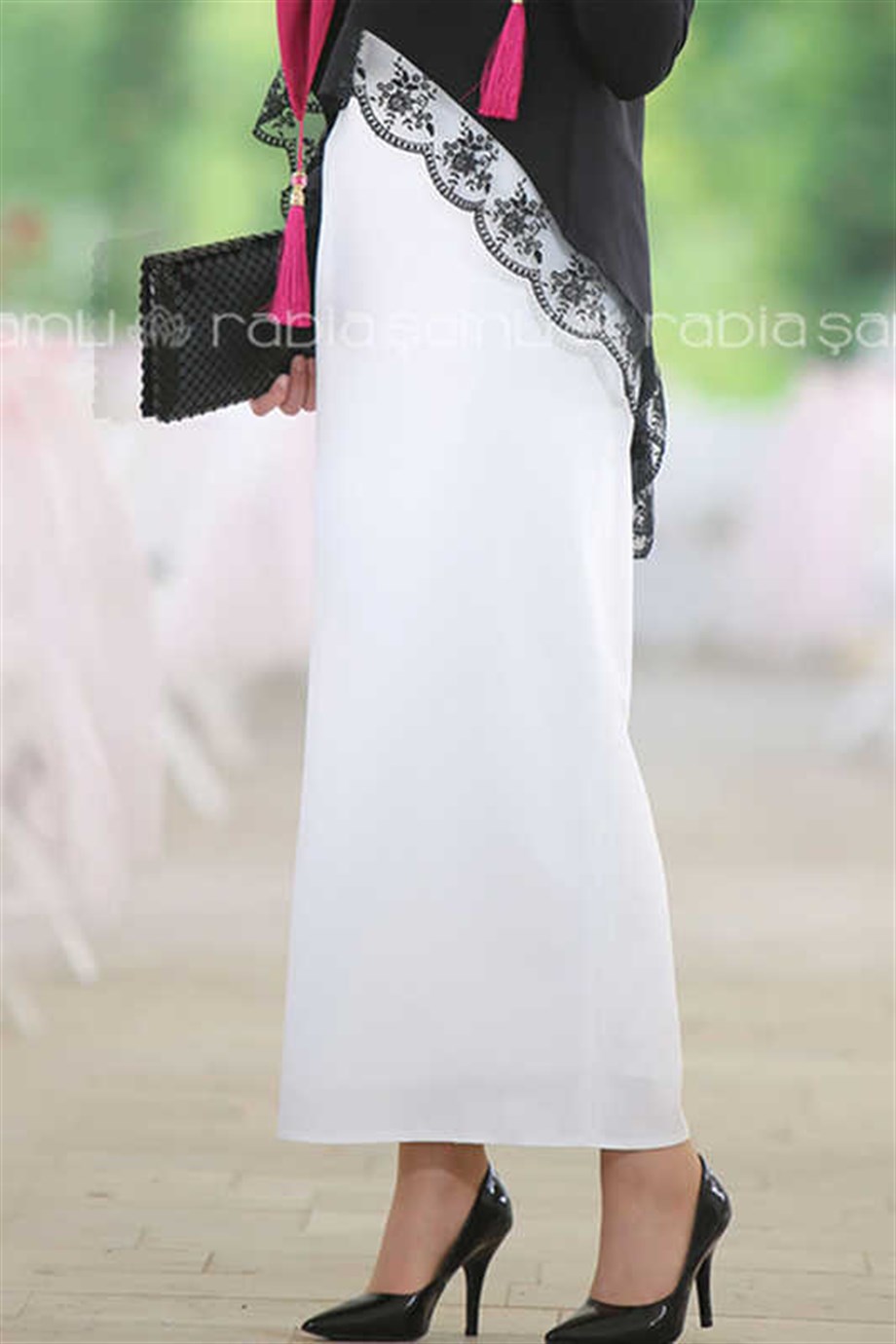 Elegant Kalem Etek Beyaz - Rabia Şamlı | Tesettür Elbise ve Kadın Giyim  Modası