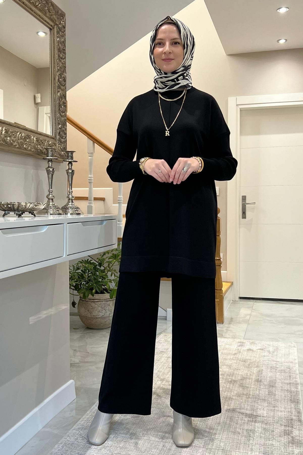 Elfida Siyah Triko Takım | Rabia Şamlı | Tesettür Giyim, Elbise ve