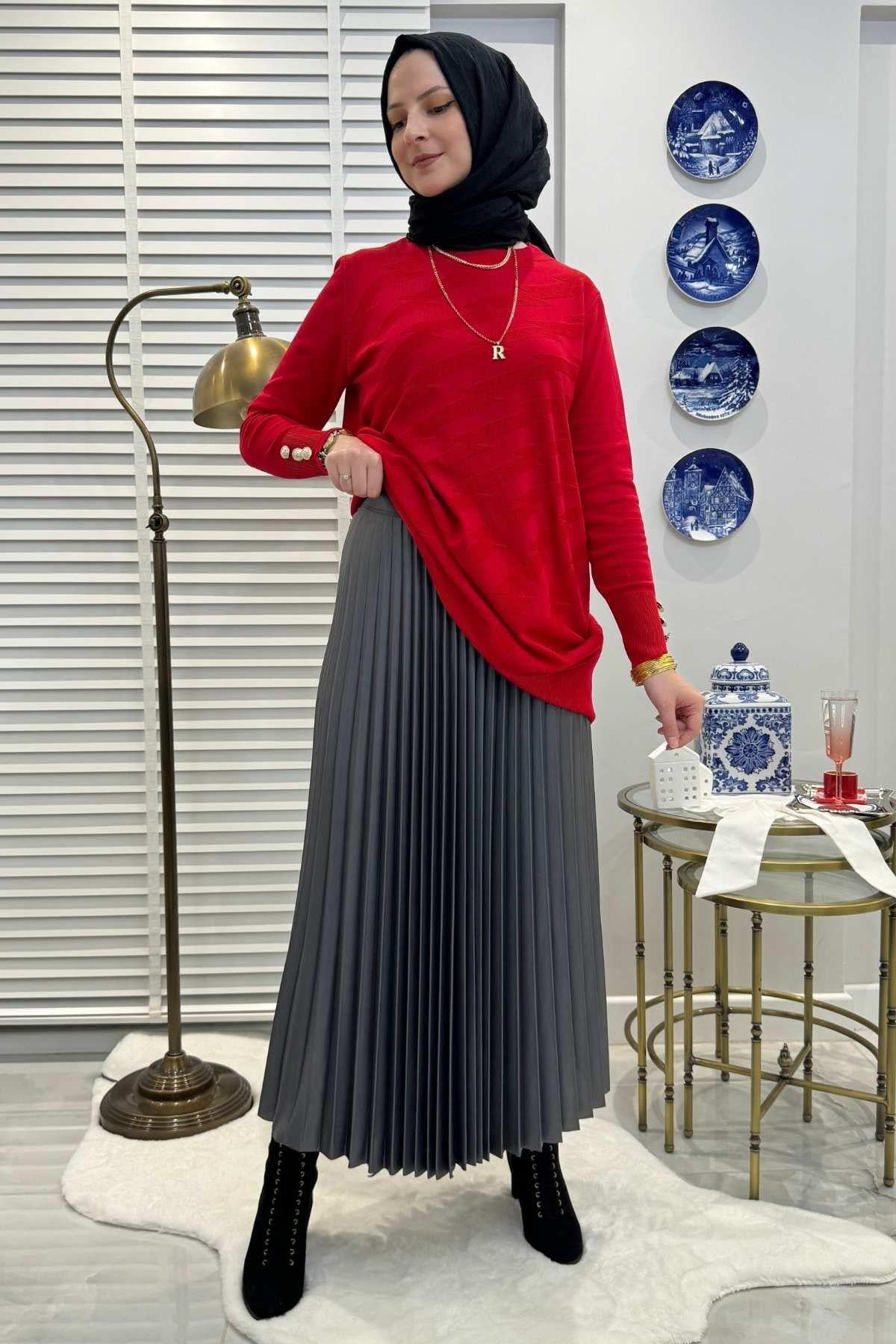 Siyah Plise Etek | Rabia Şamlı | Tesettür Giyim, Elbise ve Kadın Giyim Modası