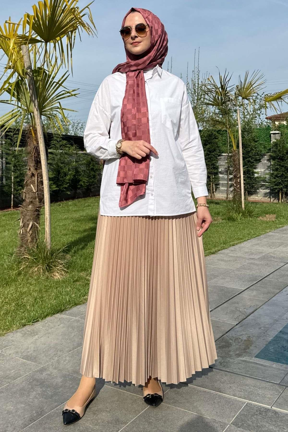 Eliz Gri Plise Etek | Rabia Şamlı | Tesettür Giyim, Elbise ve Kadın Giyim Modası