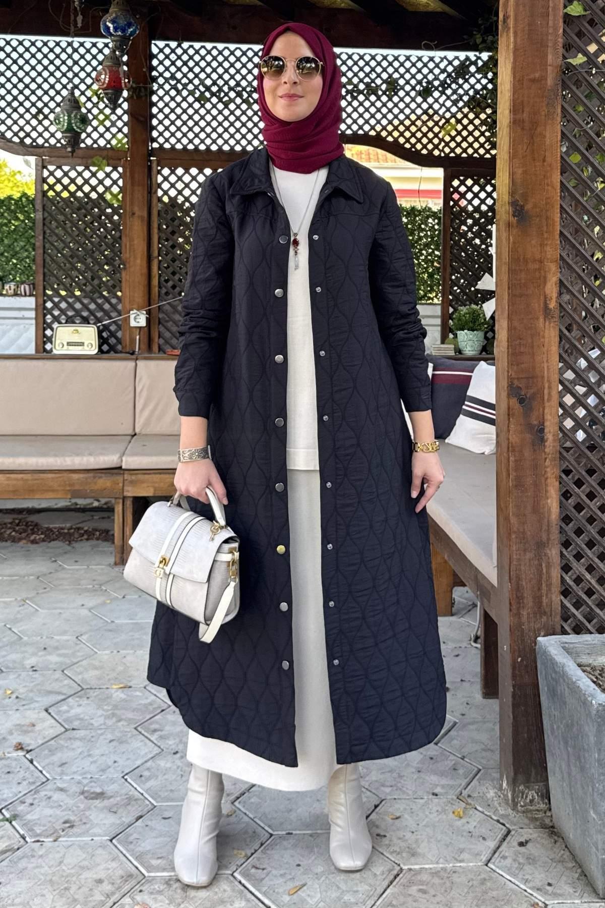 Kapitone Kap Lacivert | Rabia Şamlı | Tesettür Giyim, Elbise ve Kadın Giyim Modası