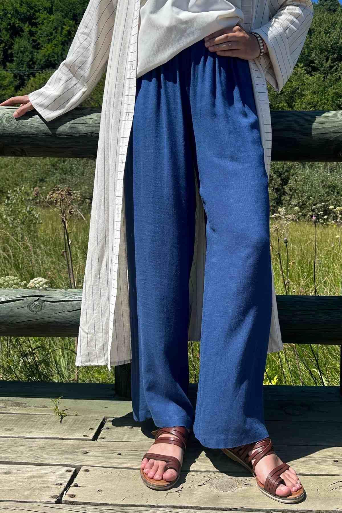 İndigo Keten Pantolon