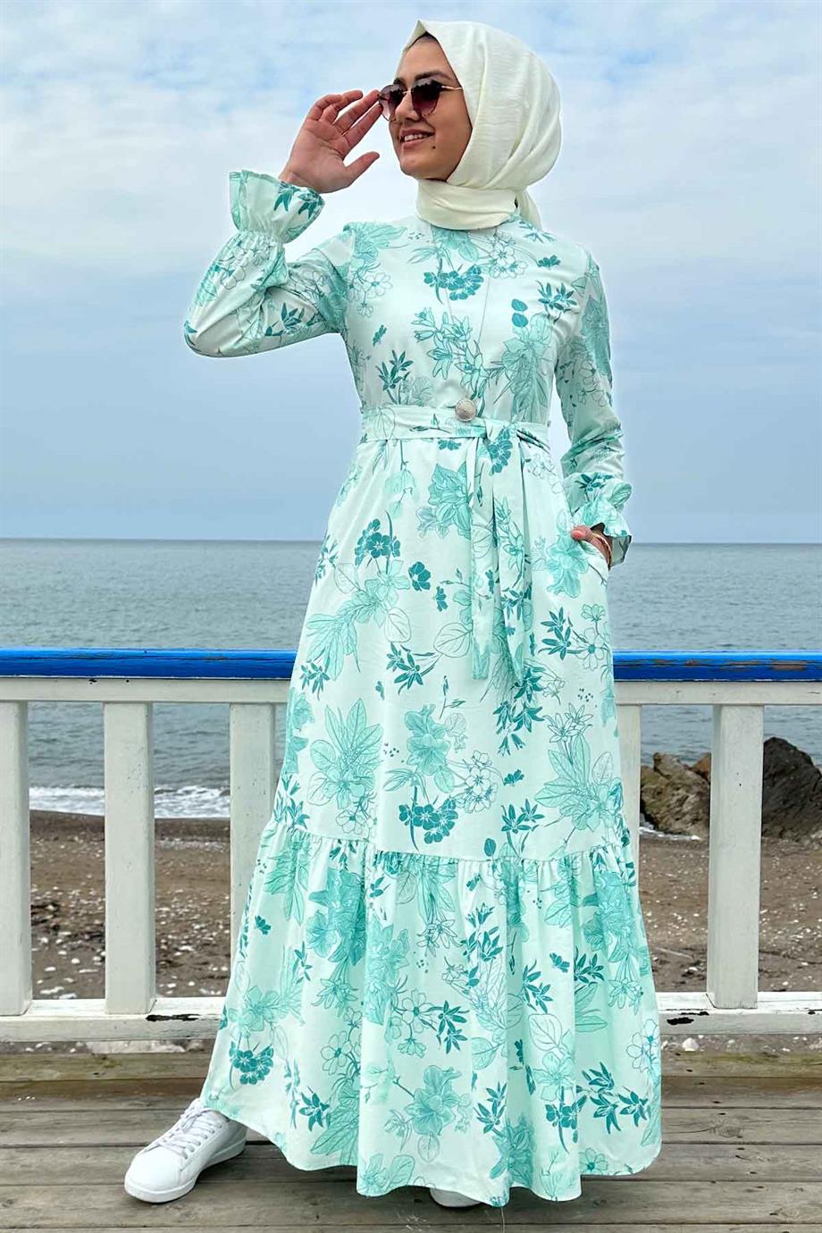 Irmak Organik Pamuklu Elbise Mint - Rabia Şamlı | Tesettür Elbise ve Kadın  Giyim Modası