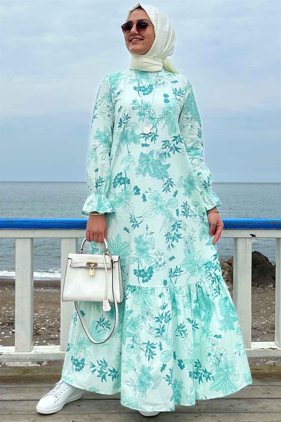 Irmak Organik Pamuklu Elbise Mint | Rabia Şamlı | Tesettür Elbise ve Kadın  Giyim Modası