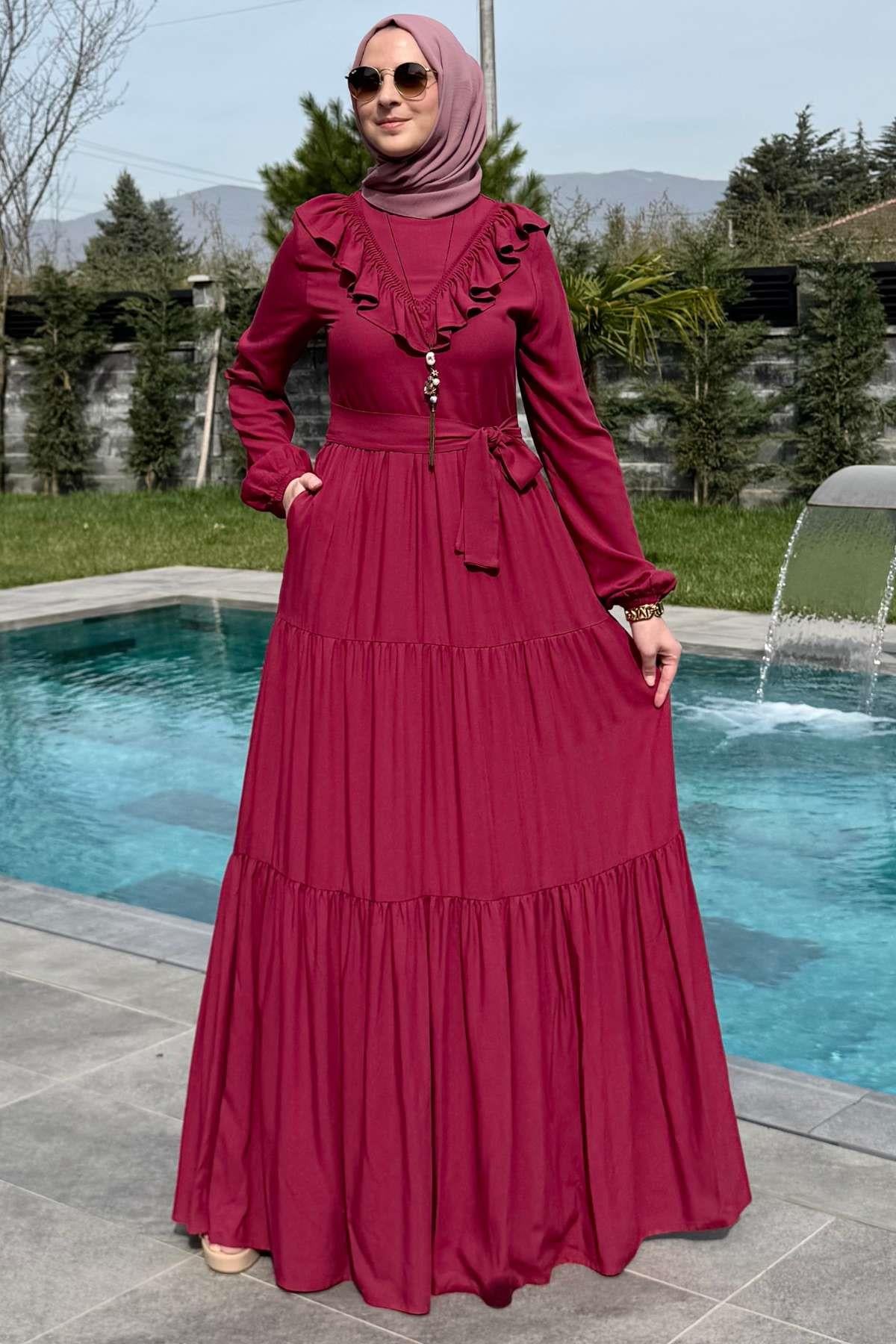 Botanik Elbise Bordo | Rabia Şamlı | Tesettür Giyim, Elbise ve Kadın Giyim Modası