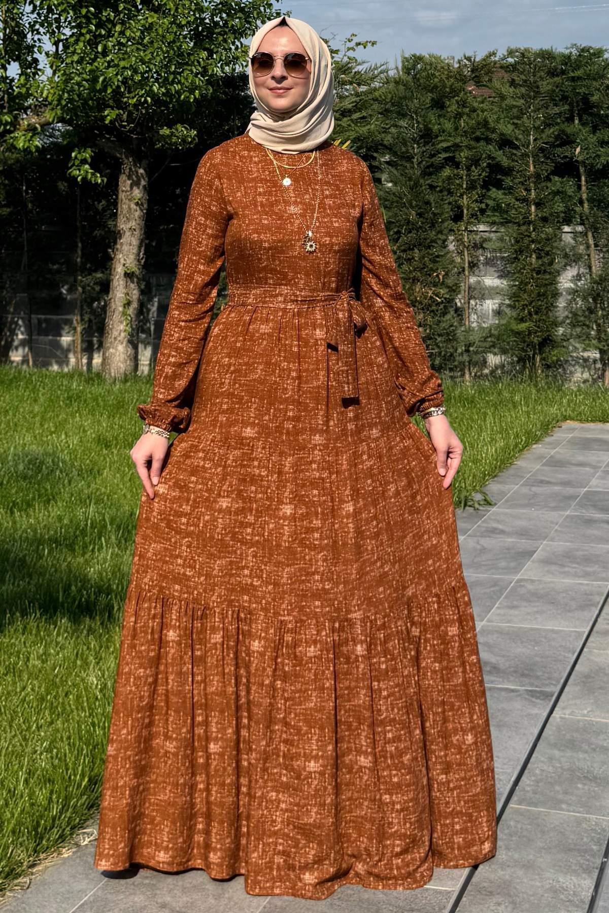 Kot Efektli Elbise Lacivert | Rabia Şamlı | Tesettür Giyim, Elbise ve Kadın Giyim Modası