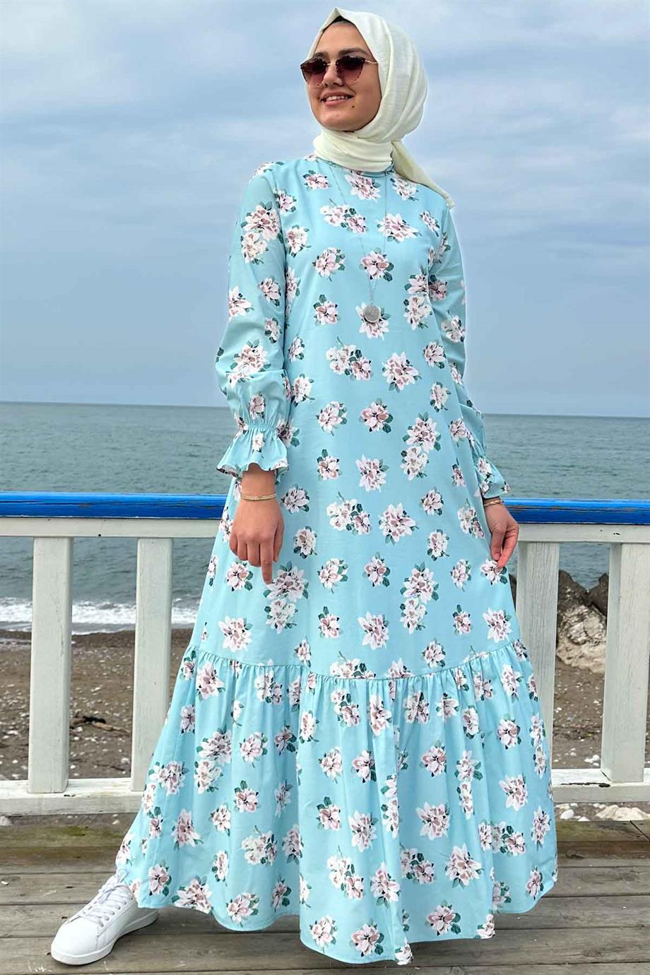 Lilyum Organik Pamuklu Elbise Su Yeşili | Rabia Şamlı | Tesettür Giyim,  Elbise ve Kadın Giyim Modası
