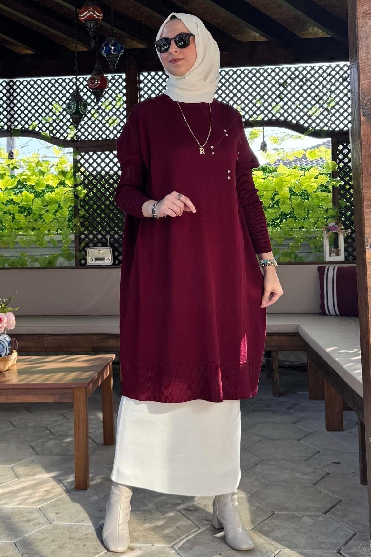 Melda Triko Tunik Bordo