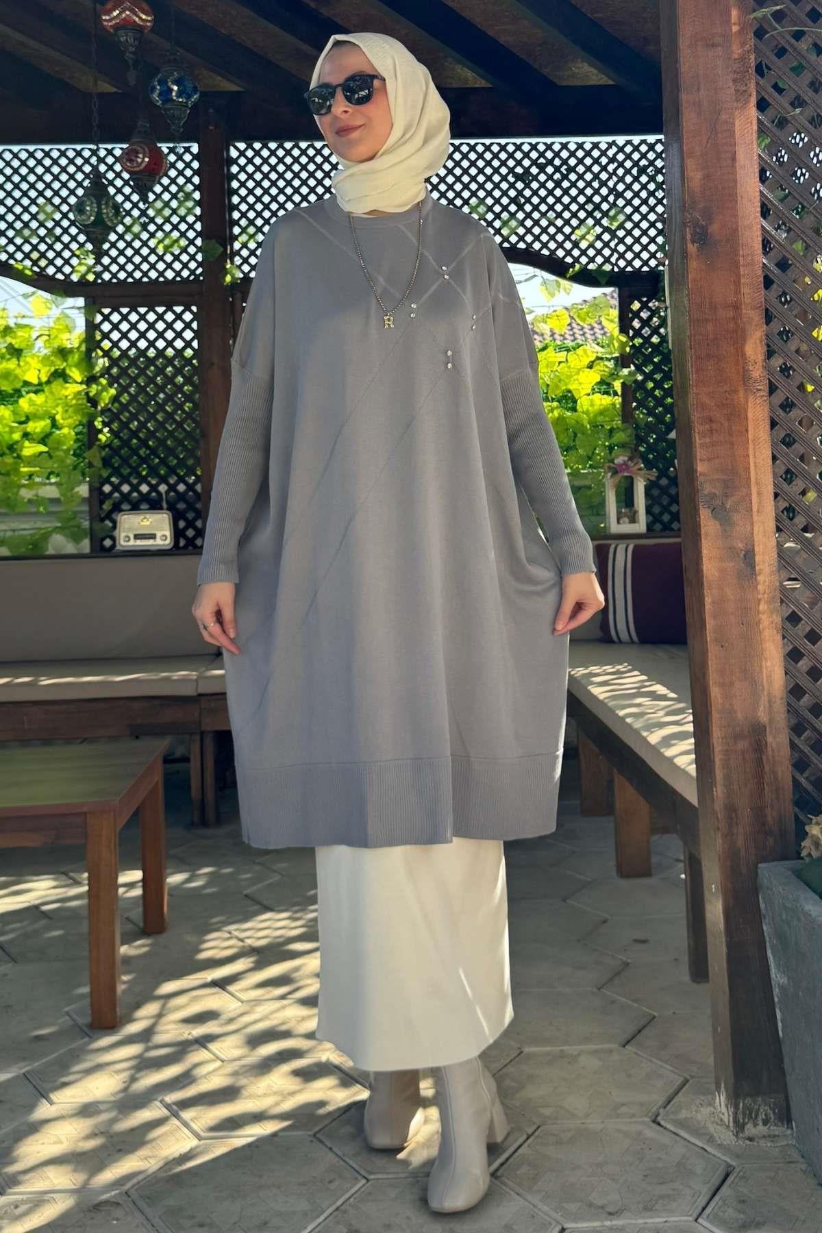 Melda Triko Tunik Gri