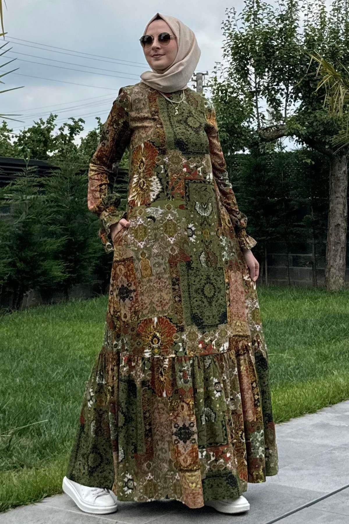 Nehir Elbise Yeşil | Rabia Şamlı | Tesettür Giyim, Elbise ve Kadın Giyim Modası