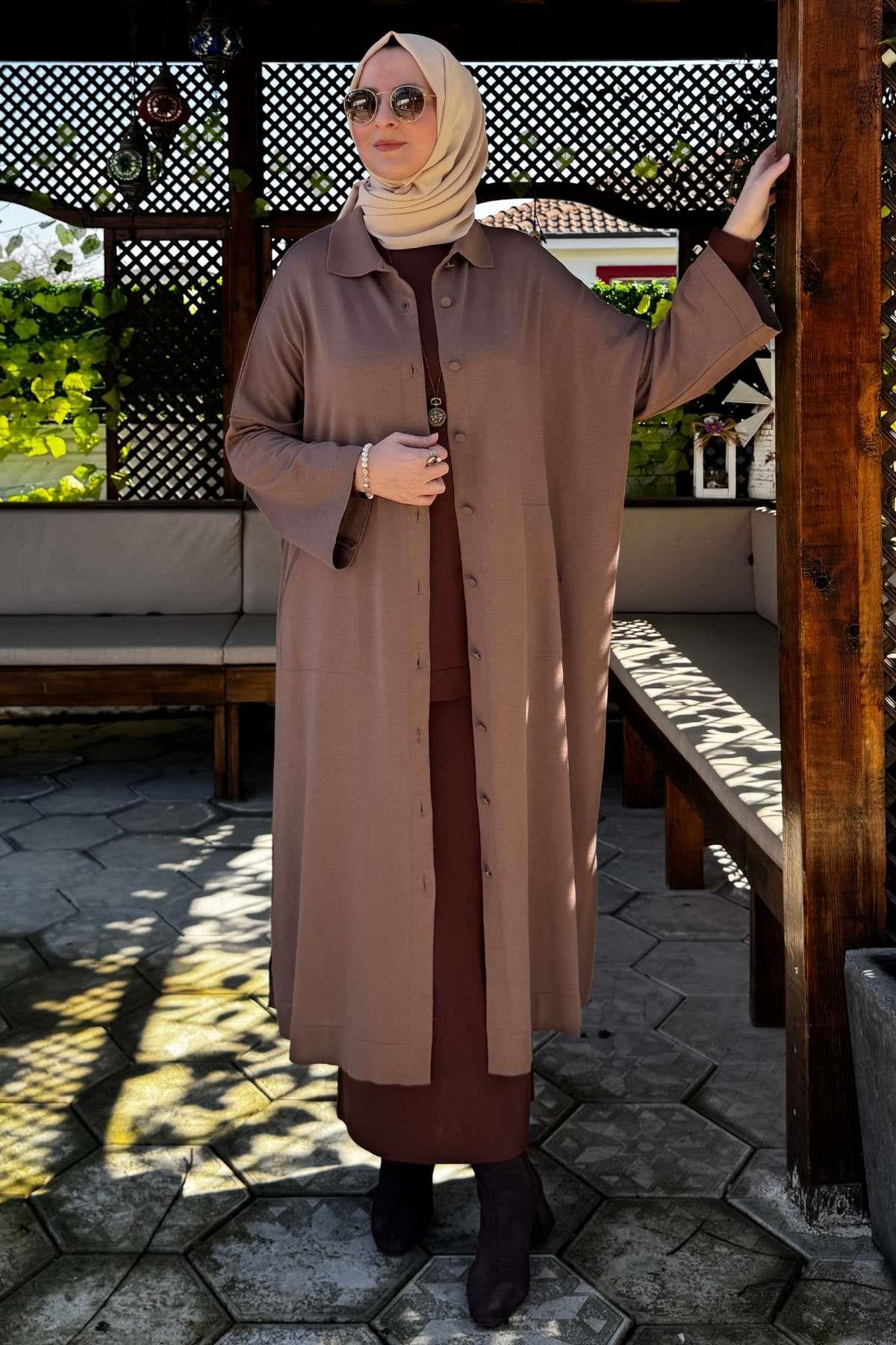 Sinem Çelik Örme Triko Hırka Sütlü Kahve - Rabia Şamlı | Tesettür Giyim, Elbise ve Kadın Giyim Modası