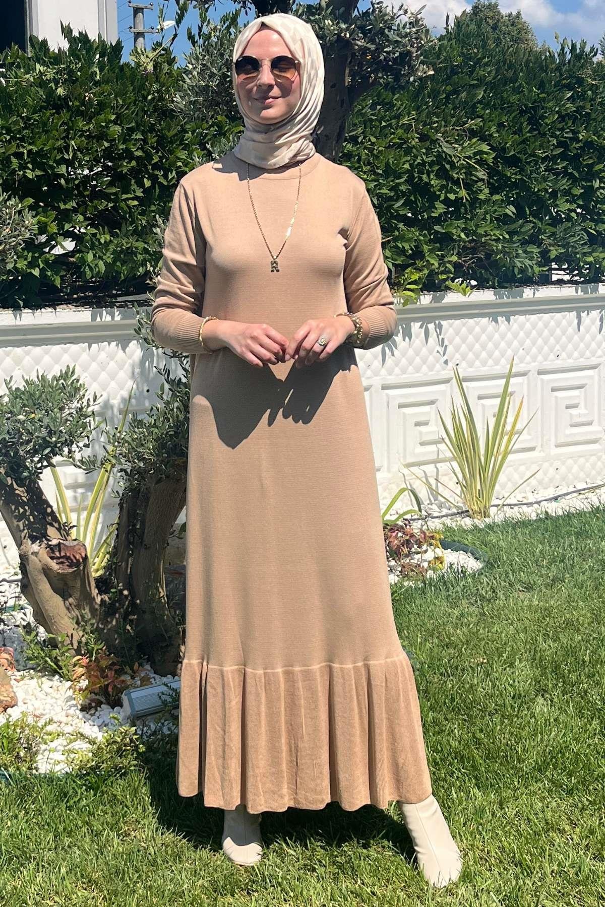 Rüya Sütlü Kahve Triko Elbise | Rabia Şamlı | Tesettür Giyim, Elbise ve Kadın Giyim Modası