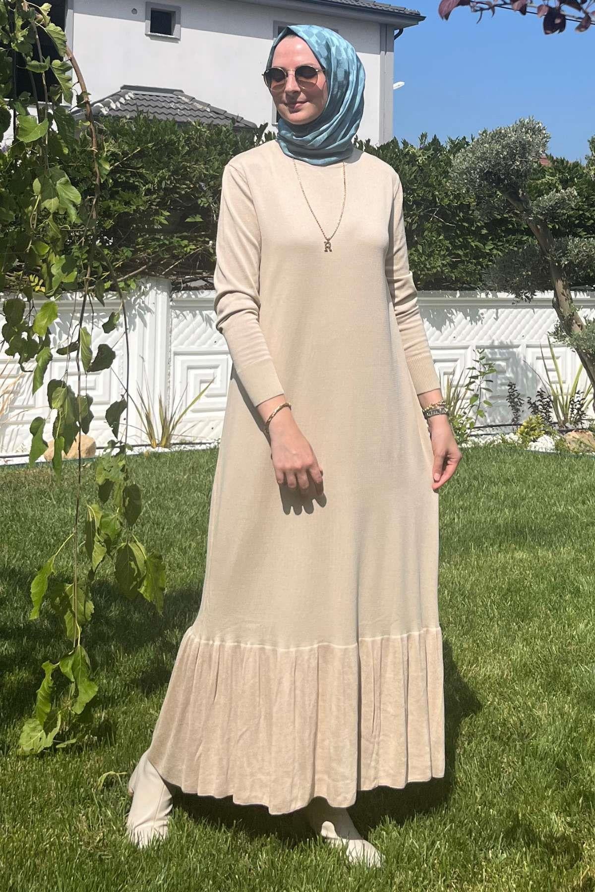 Rüya Sütlü Kahve Triko Elbise | Rabia Şamlı | Tesettür Giyim, Elbise ve Kadın Giyim Modası