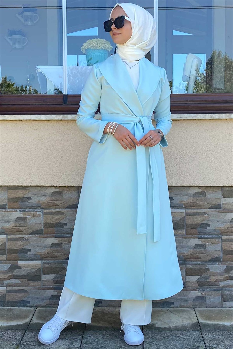 Sahra Buz Mavisi Kap | Rabia Şamlı | Tesettür Elbise ve Kadın Giyim Modası