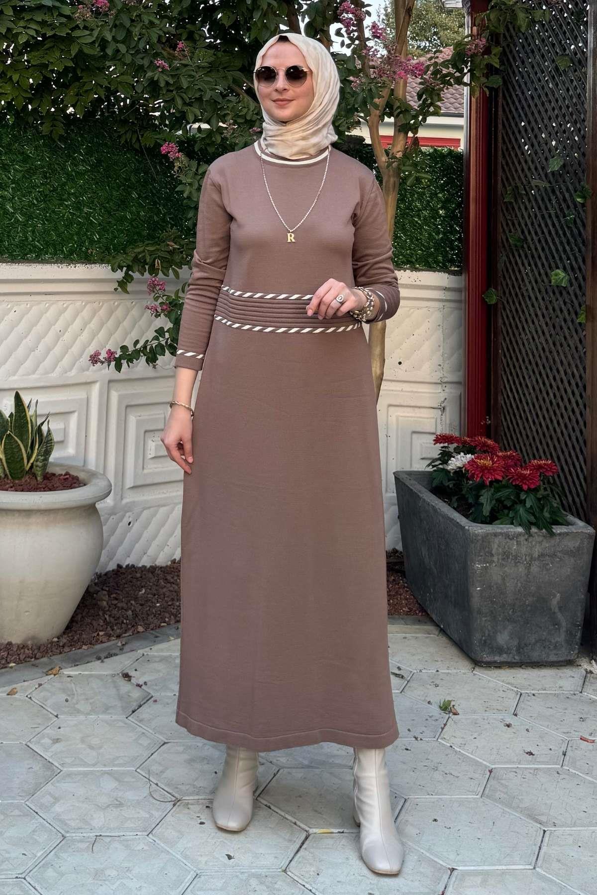 Armağan Camel Triko Elbise | Rabia Şamlı | Tesettür Giyim, Elbise ve Kadın Giyim Modası