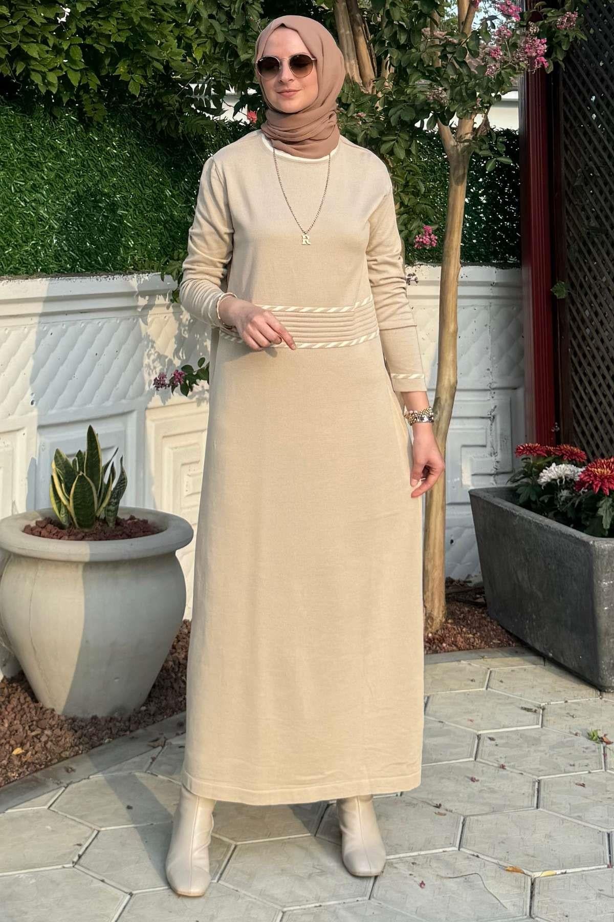 Armağan Camel Triko Elbise | Rabia Şamlı | Tesettür Giyim, Elbise ve Kadın Giyim Modası