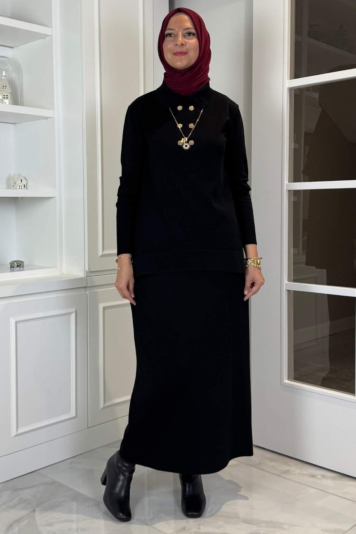 Sare Triko Takım Siyah | Rabia Şamlı | Tesettür Giyim, Elbise ve Kadın Giyim Modası