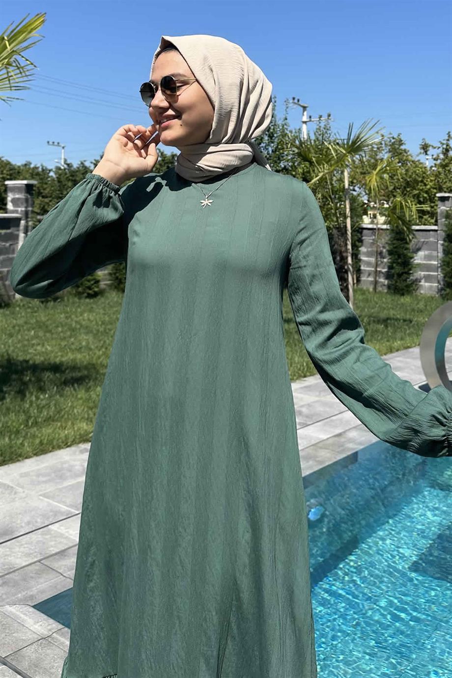 Seda Küf Yeşili Elbise | Rabia Şamlı | Tesettür Giyim, Elbise ve Kadın  Giyim Modası