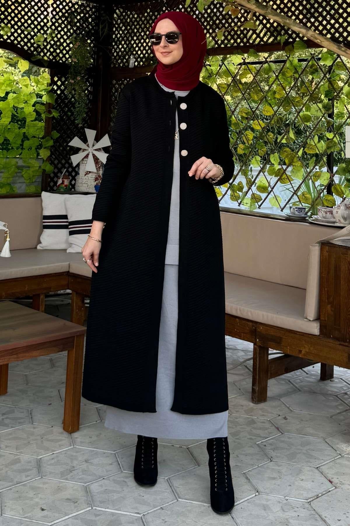 Sinem Çelik Örme Triko Hırka Siyah