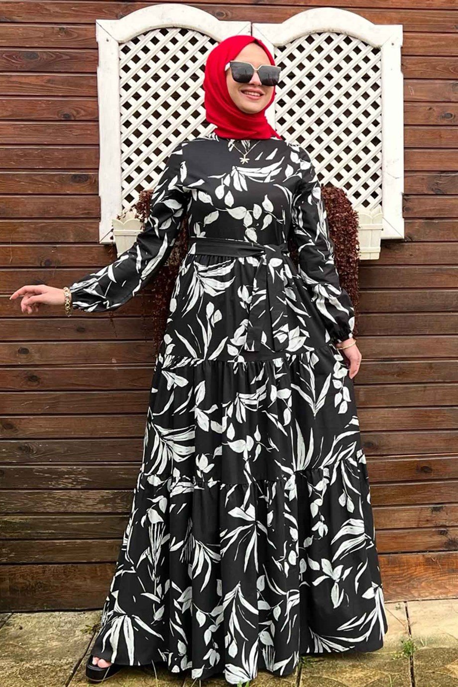 Siyah Beyaz Poplin Elbise | Rabia Şamlı | Tesettür Elbise ve Kadın Giyim  Modası