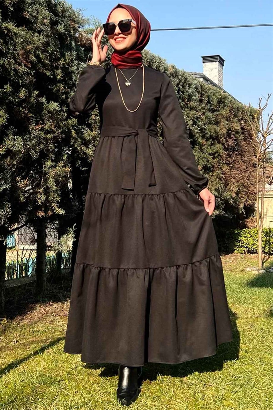 Siyah Gabardin Elbise | ELBİSE