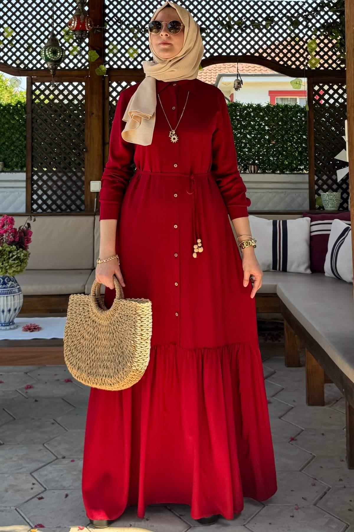 Süreyya Çizgili Gömlek Elbise İndigo | Rabia Şamlı | Tesettür Giyim, Elbise ve Kadın Giyim Modası