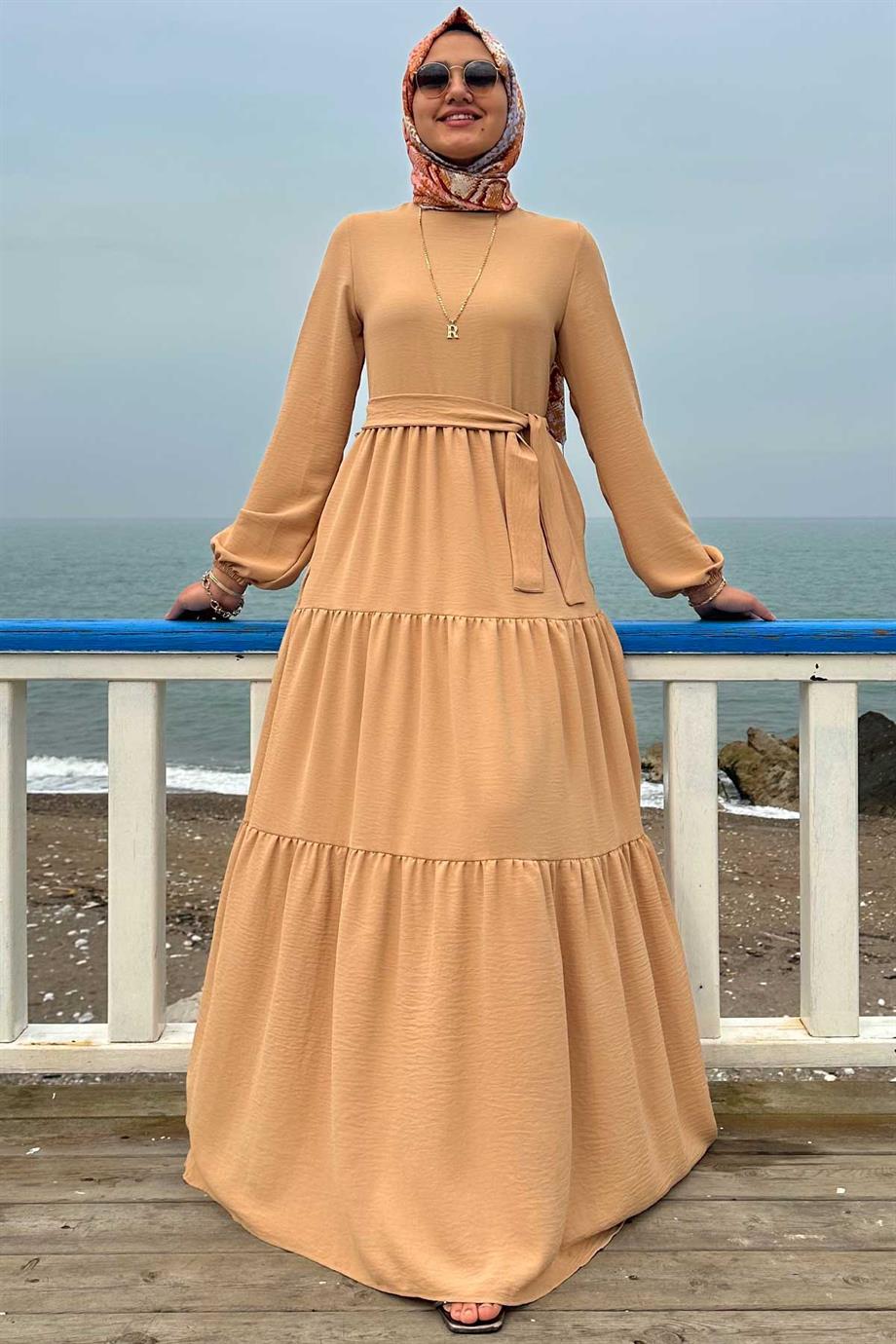 Tuğba Ayrobin Elbise Camel - Rabia Şamlı | Tesettür Giyim, Elbise ve Kadın  Giyim Modası