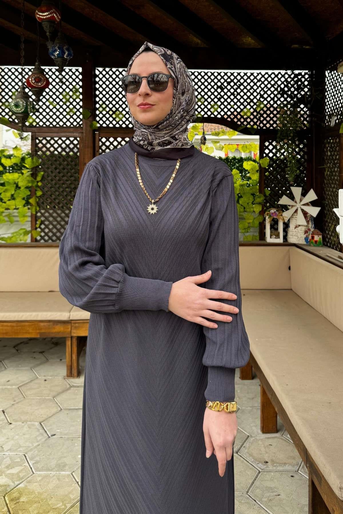 Yağmur Triko Elbise Antrasit