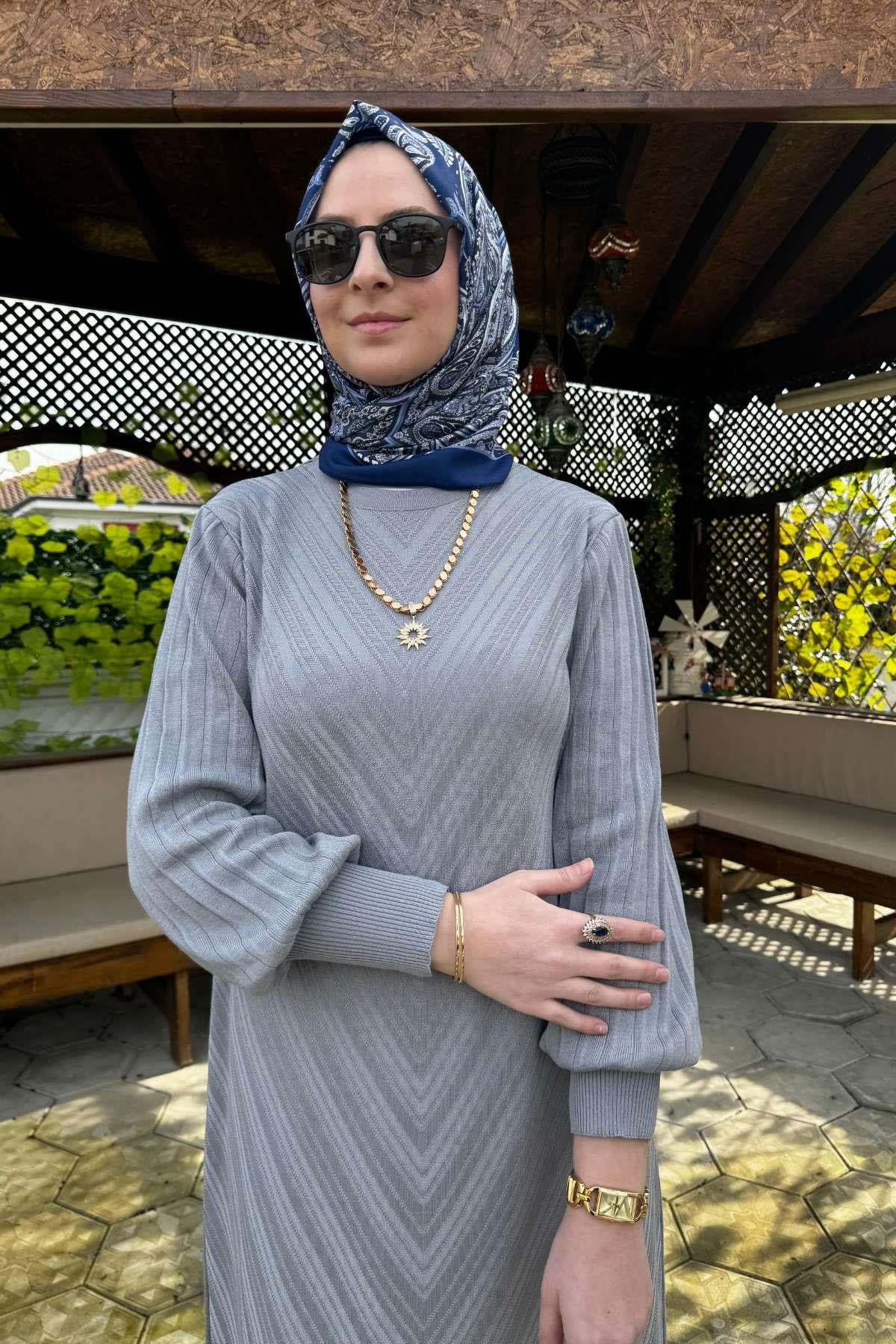 Yağmur Triko Elbise Gri