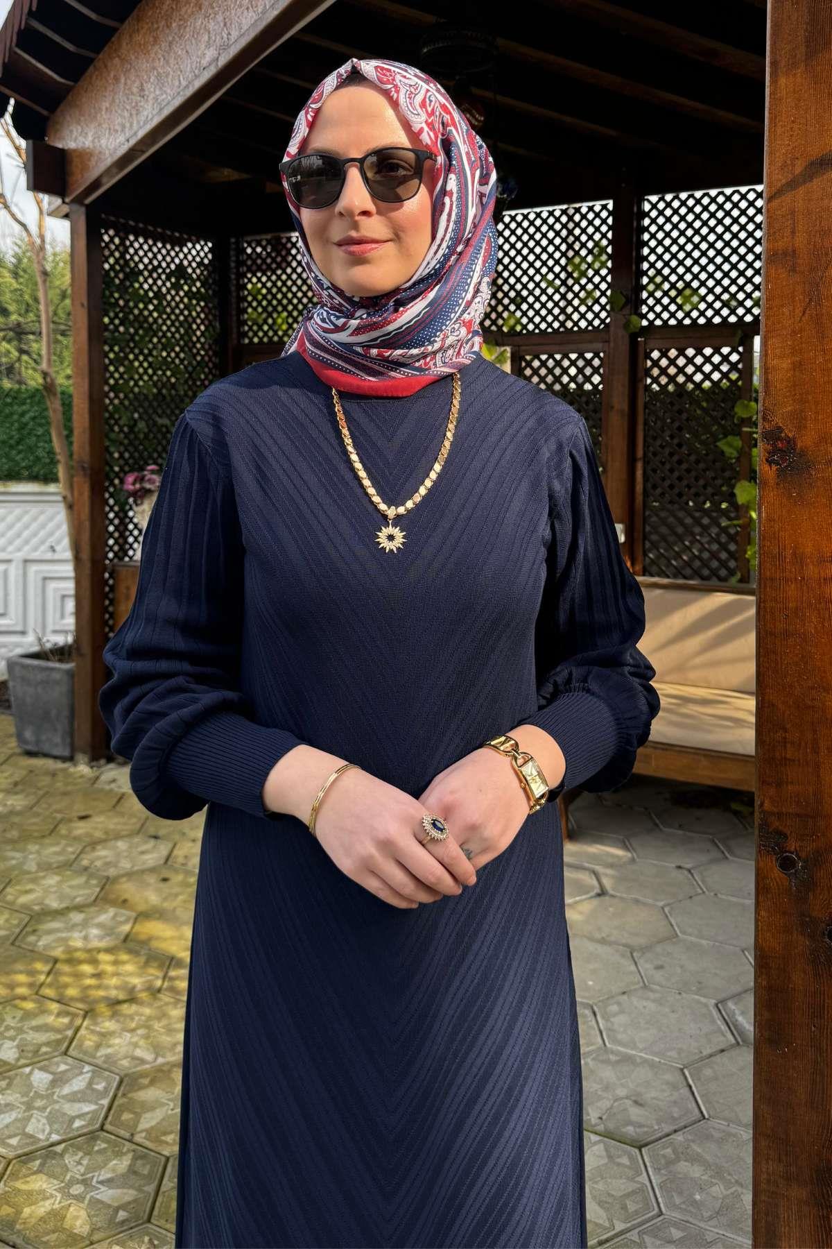Yağmur Triko Elbise Lacivert