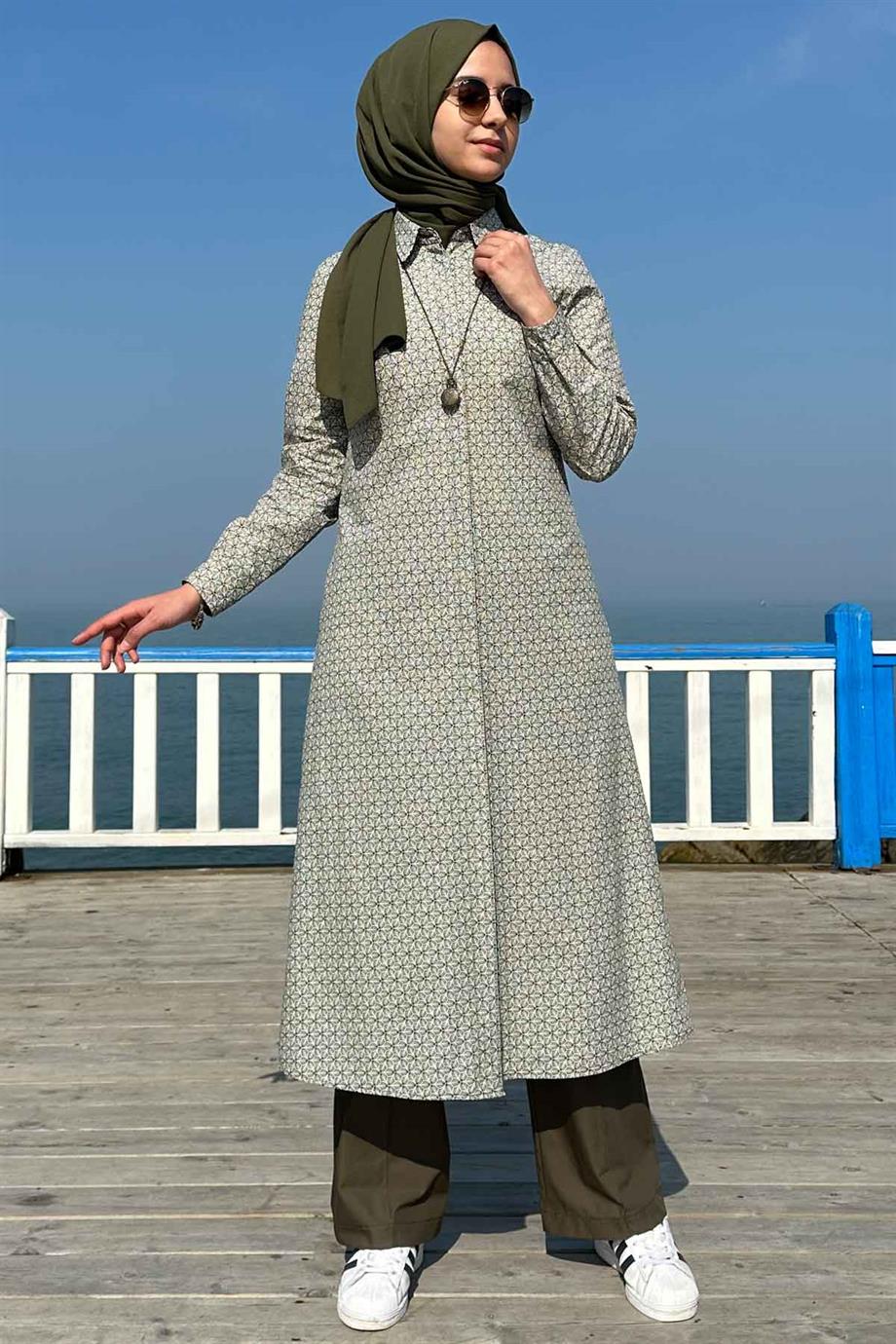 Yonca Yeşil Desenli Tunik - Rabia Şamlı | Tesettür Giyim, Elbise ve Kadın  Giyim Modası