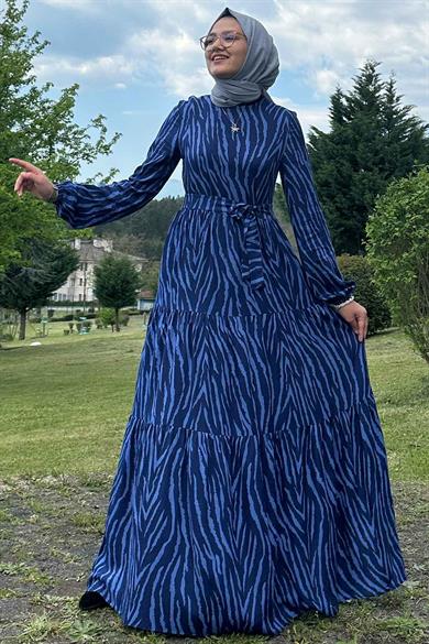Belçin Zebra Mavi Elbise - Rabia Şamlı | Tesettür Giyim, Elbise ve Kadın  Giyim Modası