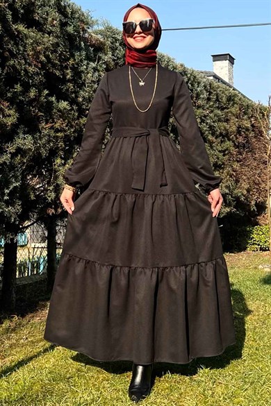 Siyah Gabardin Elbise | ELBİSE