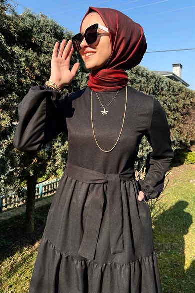 Siyah Gabardin Elbise | ELBİSE