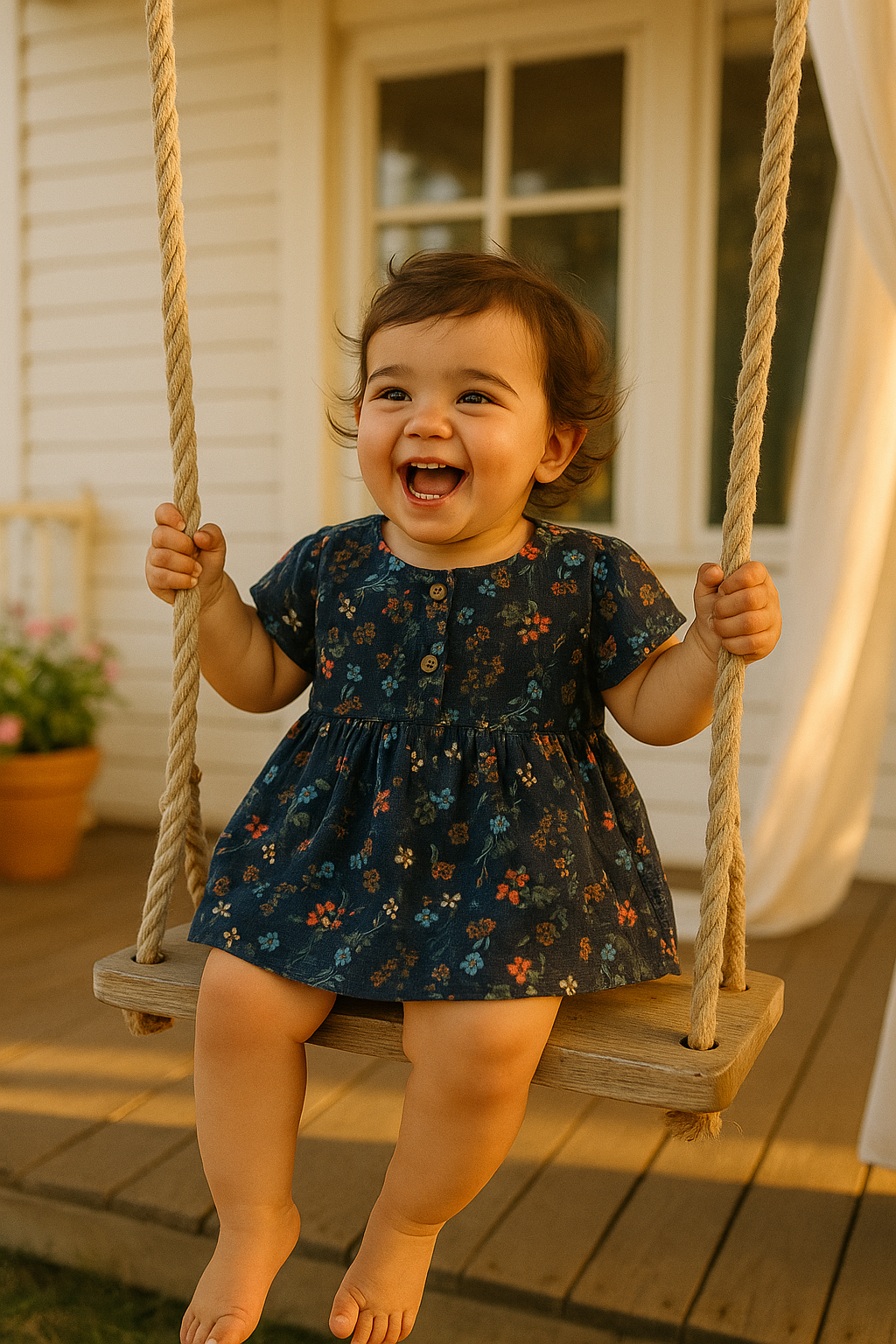 WalkiddyBluzLacivert Çiçek Desenli Organik Müslin Bebek Bluz